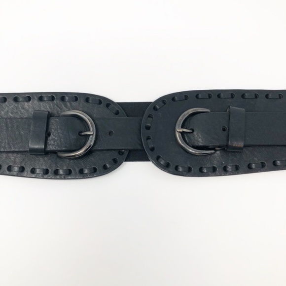 Kew Black Leather waist belt top stitch Large - Picture 5 of 5